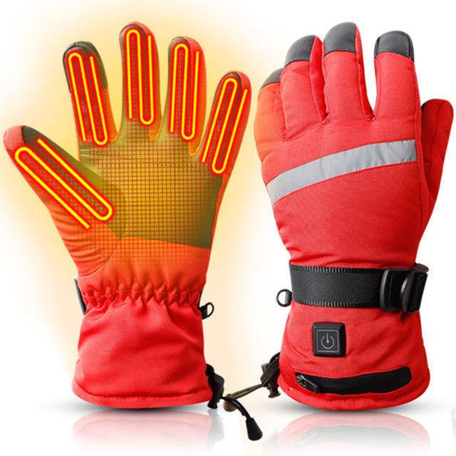 Five Finger Battery Warming Gloves One Button Leather Material