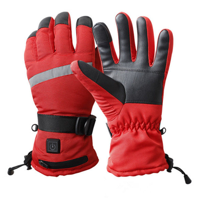 Five Finger Battery Warming Gloves One Button Leather Material