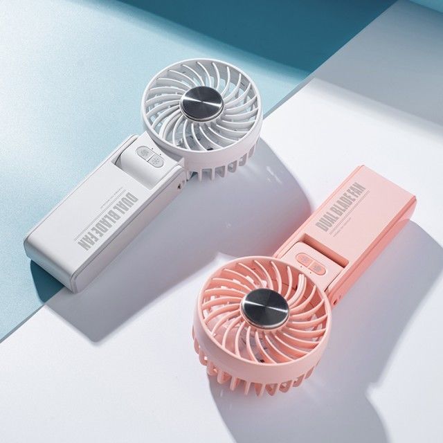 Personalized Mini Double Fan Blade Double Motor 180 Degree Foldable HandHeld Fan with Super conducting ice porcelain refrigeration