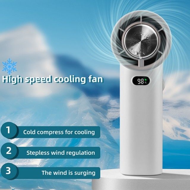 Stepless Speed Regulation Ice Cooling Fan 13000 RPM Bladeless Portable Hand Held Fan 3600mAh