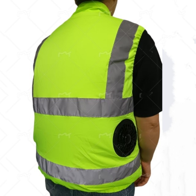 Green Safety Vest With Cooling Fan Hi Vis Reflective Vest And Fans For Security Roadway Workers