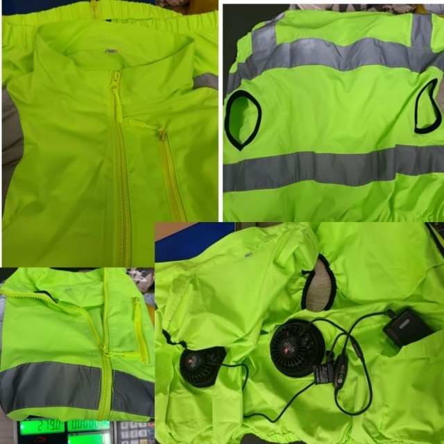 Green Safety Vest With Cooling Fan Hi Vis Reflective Vest And Fans For Security Roadway Workers