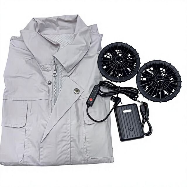 Summer Workerwear Fan Jacket 100 % Cotton Long Sleeve Jacket Fan With Power Bank 10000mAh For Welder